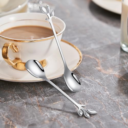 AnSaw Silver Swan Base With 10-Pcs Mini Leaf Coffee Spoon Holder Set-4.7" - color: Silver Swan