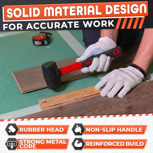 Rubber Mallet Hammer 16 Oz (1 lb), Soft Face Non-Marring Head - color: Red