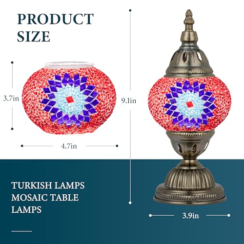 Marrakech Turkish Mosaic Lamp Stained Glass Table Lamp with Tiffany Style - color: Red