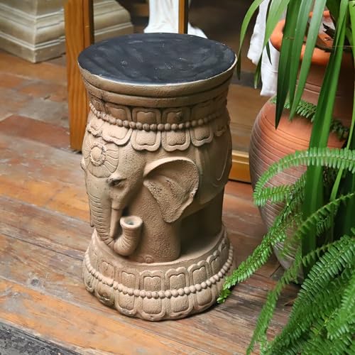 ZOEJADE Maharajah Elephant Lotus Statue Good Luck Garden Stool Side Table