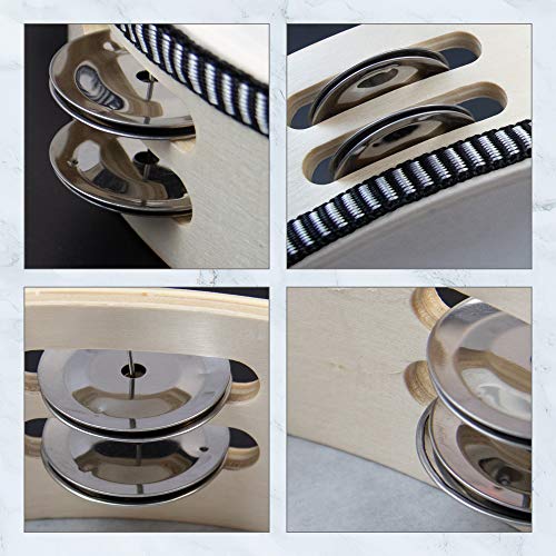 AUEAR, Double Row Jingles Handheld Tambourine Creative Wooden Drum for Adults Percussion (1-Pack, 10 Inch) - color: Double Row Jingles, size: 10"