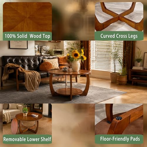29.5" Round Coffee Table with Storage Removable Lower Shelf for Living Room - style: Farmhouse