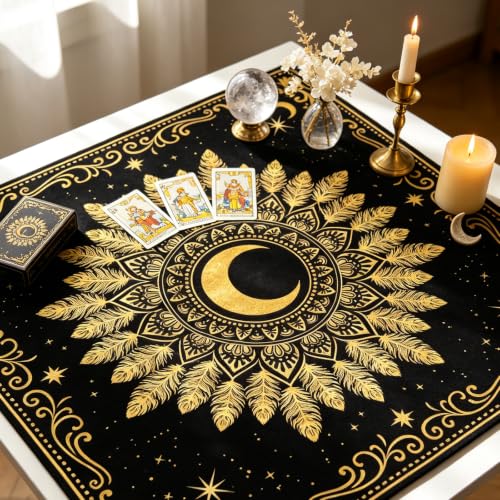 Tarot Altar Cloth Golden Feather Card Table Tablecloth - color: Golden Feather