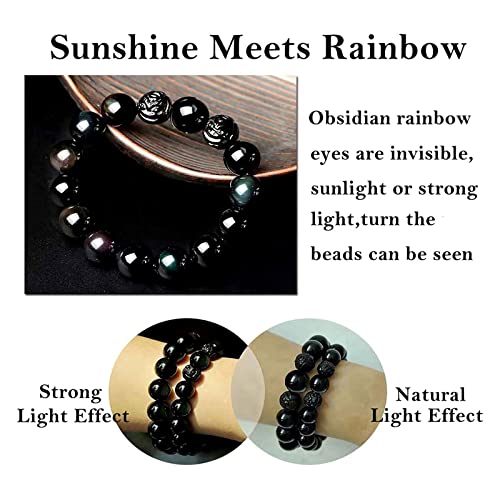 Black Obsidian Bracelet,Feng Shui Black Obsidian Wealth Bracelet for Women Men Couples Handmade Stretch Obsidian Bracelet Bangle with Carved Pixiu Tiger Eye Stone Attract Wealth Money and Good Luck - color: G,10mm,Obsidian