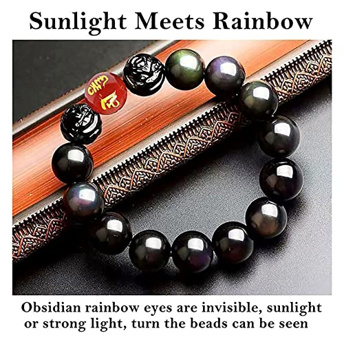 Black Obsidian Bracelet,Feng Shui Black Obsidian Wealth Bracelet for Women Men Couples Handmade Stretch Obsidian Bracelet Bangle with Carved Pixiu Tiger Eye Stone Attract Wealth Money and Good Luck - color: H,10mm,Red Agate