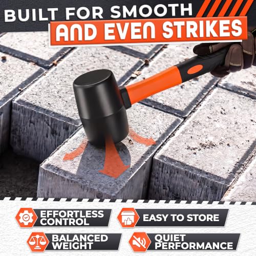Rubber Mallet Hammer 16 Oz (1 lb), Soft Face Non-Marring Head - color: Orange