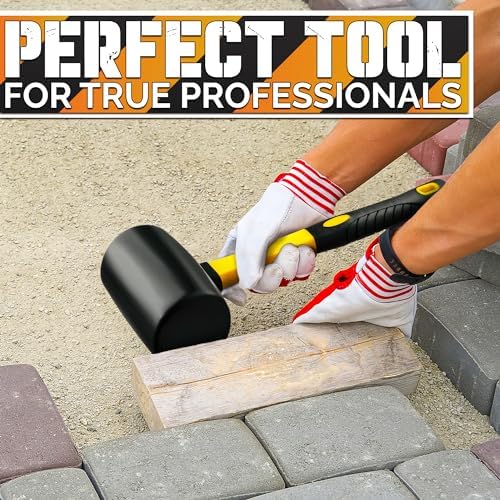 16 Oz Rubber Mallet Hammer, Double-Face Head, Anti-Vibration Handle - color: Yellow