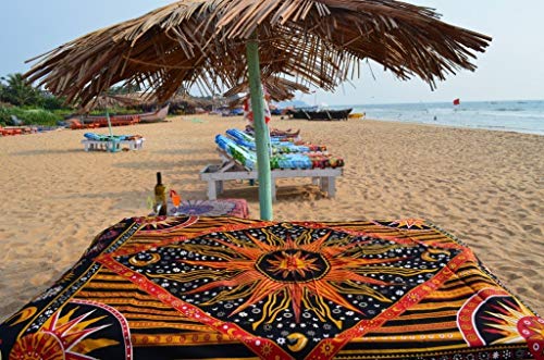 Hippie Mandala Sun and Moon Maditation Poster Wall Hanging Tapestry For Bedroom Indian Golden Burning Sun Stars Psychedelic Popular Mystic Beach Blanket 54 x 60 Inch - color: Golden, size: 60"L x 54"W