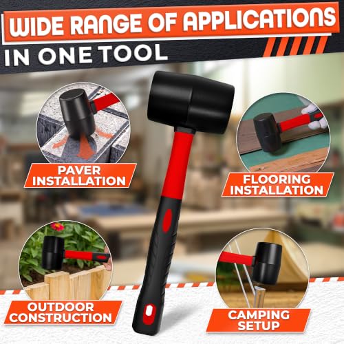 Rubber Mallet Hammer 16 Oz (1 lb), Soft Face Non-Marring Head - color: Red