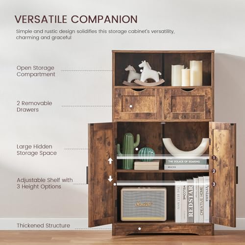 Iwell Bathroom Storage Cabinet with 2 Drawers, Small Kitchen Pantry Cabinet - color: Rustic Brown