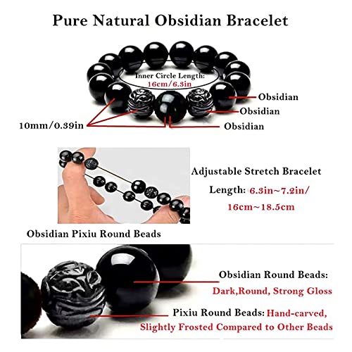 Black Obsidian Bracelet,Feng Shui Black Obsidian Wealth Bracelet for Women Men Couples Handmade Stretch Obsidian Bracelet Bangle with Carved Pixiu Tiger Eye Stone Attract Wealth Money and Good Luck - color: G,10mm,Obsidian