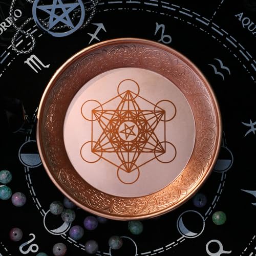 Copper Offering Prayer Ritual Bowl - Carving Metatron Brass Decorative Plate Great for use Witches,Smudging, Incense Burner Holder,Candle Dish, Ash Catcher,Jewelry Dish,Keys Basket - style: Metatron