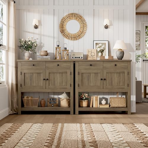 HOSTACK Farmhouse Console Table with Storage, Entryway Table, Rustic Brown - color: Rustic Brown