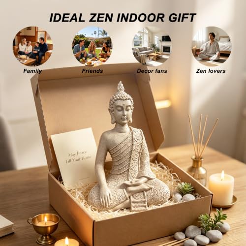 Resin Yellow Sitting Buddha, Buddhism Style Decor and Zen Shelf Aesthetic - color: Yellow