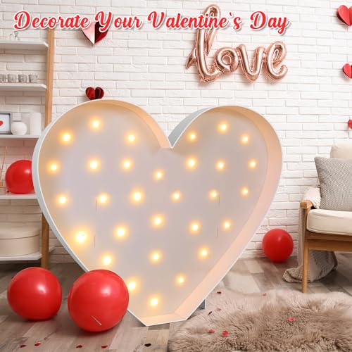 Maxcheck 4FT Marquee Large Light up Decoration, Balloon Frame with Bulb Light String Foam Marquee Signs for Valentine's Eid Birthday Engagement Baby Shower Party Decorations(Cute Heart) - style: Cute Heart