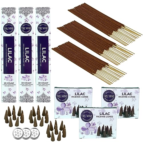 Lilac Incense Sticks & Incense Cones Combo Pack - 60 Insence-Sticks + 30 Insence Cones - Inscense - Incense Cones Scented - Insents - color: Lilac