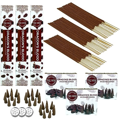 Dragons Blood Incense Sticks & Incense Cones Combo Pack - 60 Insence-Sticks + 30 Insence Cones - Inscense - Incense Cones Scented - Insents - color: Dragons Blood