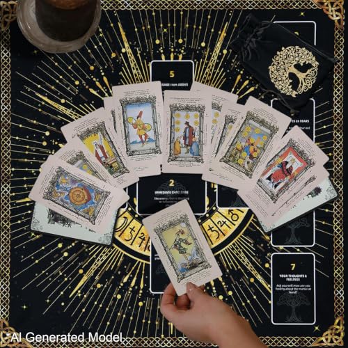 Knana Tarot Altar Cloth Velvet Tarot Mat for Reading with Tarot Bag(Tree) - color: Tree