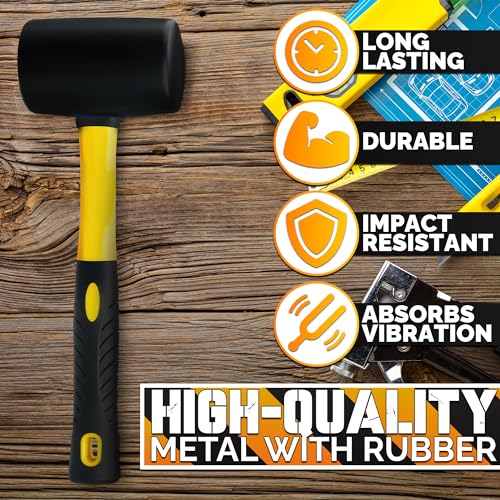 16 Oz Rubber Mallet Hammer, Double-Face Head, Anti-Vibration Handle - color: Yellow