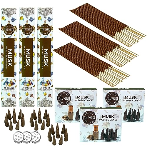 Musk Incense Sticks & Incense Cones Combo Pack - 60 Insence-Sticks + 30 Insence Cones - Inscense - Incense Cones Scented - Insents - color: Musk