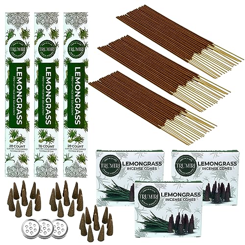 Lemongrass Incense Sticks & Incense Cones Combo Pack - 60 Insence-Sticks + 30 Insence Cones - Inscense - Incense Cones Scented - Insents - color: Lemongrass