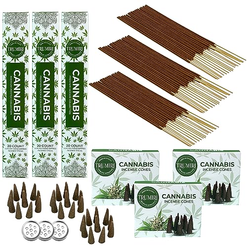 Cannabis Scented Incense Sticks & Incense Cones Combo Pack - 60 Insence-Sticks + 30 Insence Cones - Inscense - Incense Cones Scented - Insents - color: Cannabis