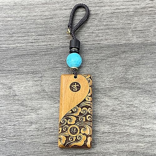 Peach Wood Hand Carved Lucky Keychain with Openable Knot Feng Shui Good Luck Charms - style: Lucky and Safe