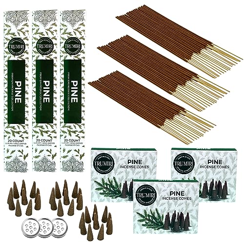 Pine Incense Sticks & Incense Cones Combo Pack - 60 Insence-Sticks + 30 Insence Cones - Inscense - Incense Cones Scented - Insents - color: Pine