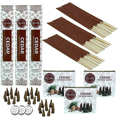 Cedar Incense Sticks & Incense Cones Combo Pack - 60 Insence-Sticks + 30 Insence Cones - Inscense - Incense Cones Scented - Insents - color: Cedar