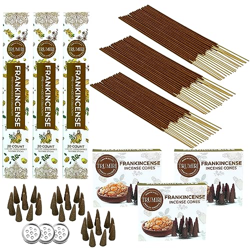Frankincense Scented Incense Sticks & Incense Cones Combo Pack - 60 Insence-Sticks + 30 Insence Cones - Inscense - Incense Cones Scented - Insents - color: Frankincense