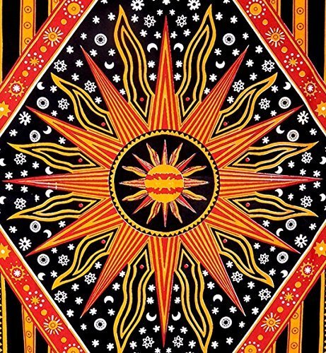 Hippie Mandala Sun and Moon Maditation Poster Wall Hanging Tapestry For Bedroom Indian Golden Burning Sun Stars Psychedelic Popular Mystic Beach Blanket 54 x 60 Inch - color: Golden, size: 60"L x 54"W