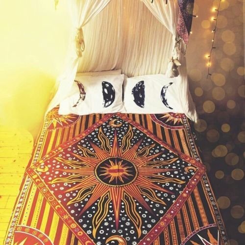 Hippie Mandala Sun and Moon Maditation Poster Wall Hanging Tapestry For Bedroom Indian Golden Burning Sun Stars Psychedelic Popular Mystic Beach Blanket 54 x 60 Inch - color: Golden, size: 60"L x 54"W
