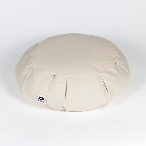 Meditation Cushion, Round, Buckwheat Husk Filled, Floor Pillow or Cushions, Yoga Seat, Zafu, Made in the USA - color: Natural