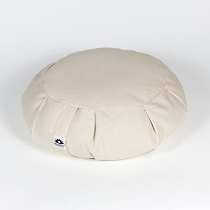 Meditation Cushion, Round, Buckwheat Husk Filled, Floor Pillow or Cushions, Yoga Seat, Zafu, Made in the USA - color: Natural
