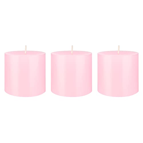 Mega Candles 3 pcs Unscented Solid Pink Pillar Candles, Hand Poured Premium Wax Candle 3 Inch x 3 Inch, Home Décor, Spas, Weddings, Occasions, Party, Centerpieces, Holidays, Vigils, Prayers - color: Pink, size: 3 Pieces