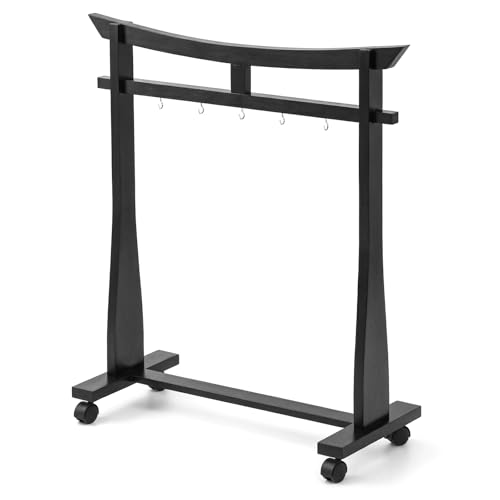 Ripeng Gong Chimes Wood Stand for 14" to 22" Gongs with Base for 1 Gong Wood Drum Stand with Brake Pulley for Sound Therapy and Meditation(Black, Style B) - color: Black, size: for 14" to 22" Gongs, style: Style B