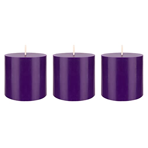 Mega Candles 3 pcs Unscented Solid Purple Pillar Candles, Hand Poured Premium Wax Candle 3 Inch x 3 Inch, Home Décor, Spas, Weddings, Occasions, Party, Centerpieces, Holidays, Vigils, Prayers - color: Purple, size: 3 Pieces
