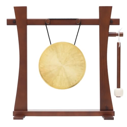 8" to 10" Chinese Gongs on the Tabletop Spirit Guide Gong Stand - Includes Gong, Stand, & Mallet/Great for Home & Office/Traditional Style - size: 8" Ma Gong