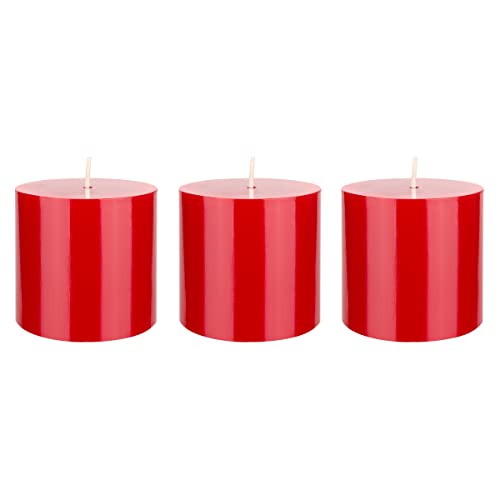 Mega Candles 3 pcs Unscented Solid Red Pillar Candles, Hand Poured Premium Wax Candle 3 Inch x 3 Inch, Home Décor, Spas, Weddings, Occasions, Party, Centerpieces, Holidays, Vigils, Prayers - color: Red, size: 3 Pieces