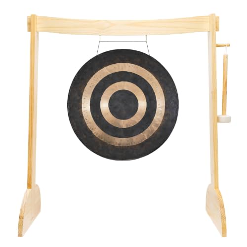 24" to 26" Gongs on the Small Lunaphonic Wood Gong Stand - Includes Gong, Stand, & Mallet/Moon-Shaped Stand/Great for Meditation - size: 24" Eventual Horizon Gong