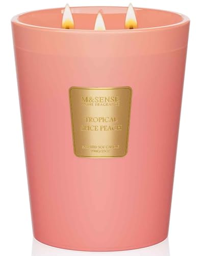 M&SENSE Tropical Spice Peach Soy Candle, 35oz 3-Wick, Summer Scent Gift - color: Tropical Spice Peach, size: 35oz