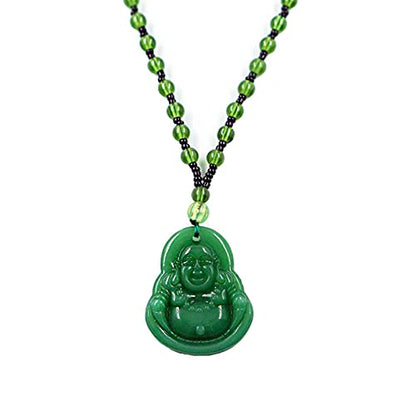 FORUBUS Green Jade Buddha Circle Red String Pendant Necklace - Chinese Traditional Amulet for Luck and Protection - color: B green buddha beads