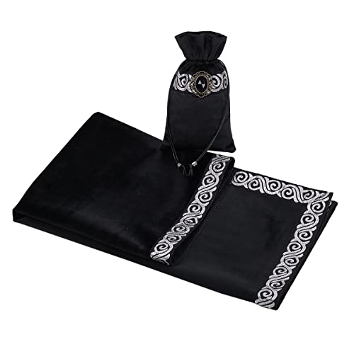 BLESSUME Wicca Square Altar Tarot Table Cloth for Reading with Card Pouch 24.4 * 24.4 inch (Black 1) - color: Black 1