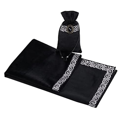 BLESSUME Wicca Square Altar Tarot Table Cloth for Reading with Card Pouch 24.4 * 24.4 inch (Black 1) - color: Black 1