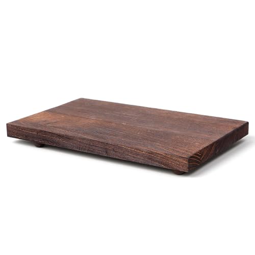 Large Wood Riser Tray - 12 x 7 Inch Farmhouse Wood Pedestal Stand for Kitchen Counter Decor, Soap Tray for Kitchen Sink, Bathroom & Vanity Display for Plants, Candles, Bottles (Dark Brown)