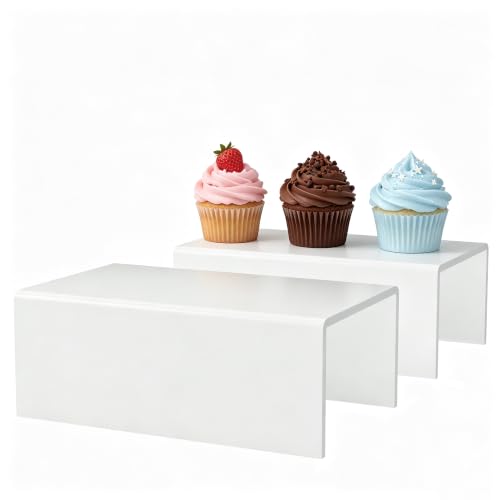 Sezanrpt White Acrylic Shelf Riser 8x4.7x3 Inch pack of 2, Desktop Rectangular Acrylic Tray Pedestal Stand for Funko Pop Figure, Bags, 8x4.7x3 Inch - color: White, size: 8x4.7x3 Inch