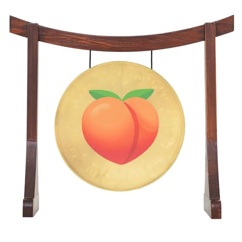 Peach Emoji Gong on Stands - style: 7" on the Brown Lifting Buddha Stand