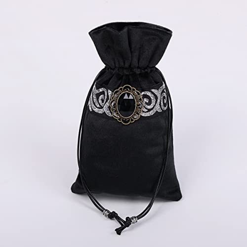 BLESSUME Wicca Square Altar Tarot Table Cloth for Reading with Card Pouch 24.4 * 24.4 inch (Black 1) - color: Black 1