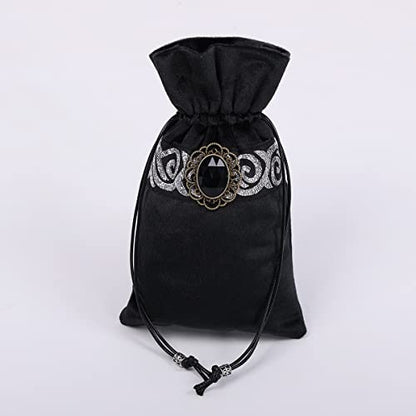 BLESSUME Wicca Square Altar Tarot Table Cloth for Reading with Card Pouch 24.4 * 24.4 inch (Black 1) - color: Black 1