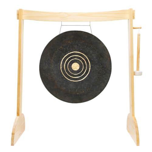 24" to 26" Gongs on the Small Lunaphonic Wood Gong Stand - Includes Gong, Stand, & Mallet/Moon-Shaped Stand/Great for Meditation - size: 26" Trilogy Gong